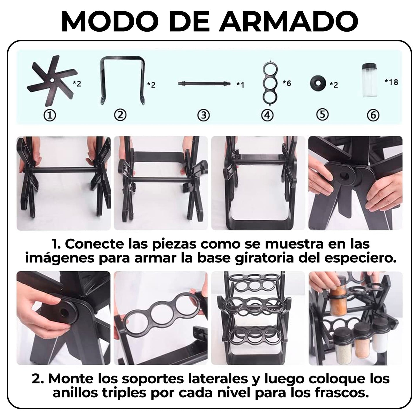 Especiero Giratorio Rack 18 Frascos Tapa